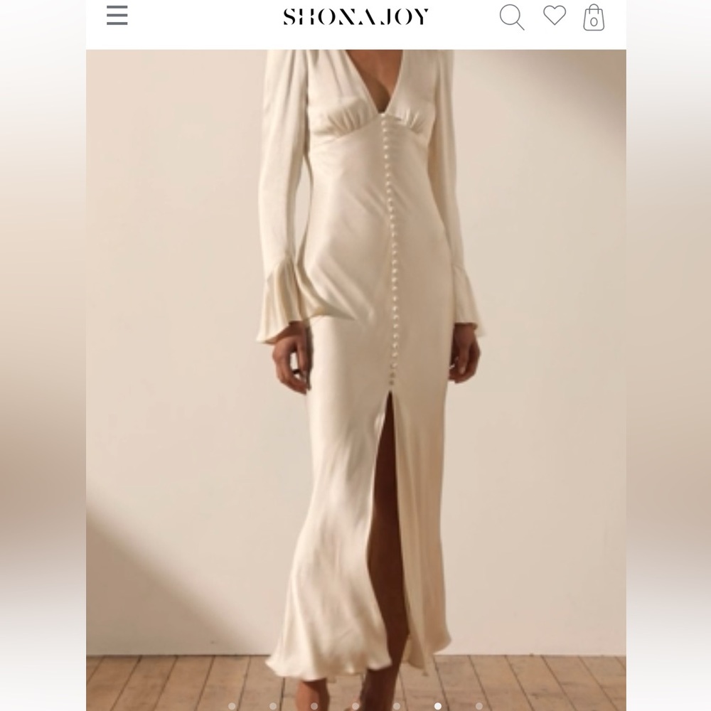 SHONA JOY - LA LUNE FRILL CUFF BIAS MIDI DRESS - CREAM. Size 0